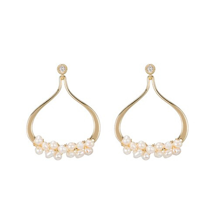 Ladies Bunch of Pearls with CZ Earrings in Gold Plated