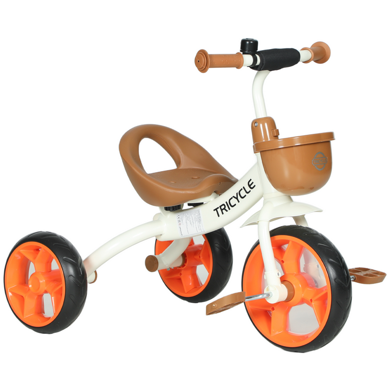 Toddler Tricycle with Front Basket for Ages 2-5 Years Boys and Girls - Orange