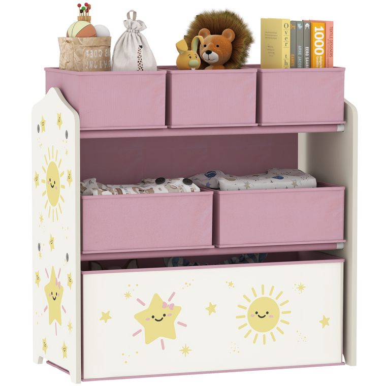 AIYAPLAY Kids Storage Shelf with Removable Fabric Boxes - Pink