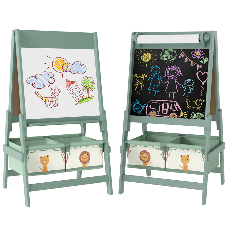 AIYAPLAY Kids Easel, Double-Sided Art Easel with Paper Roll - Green