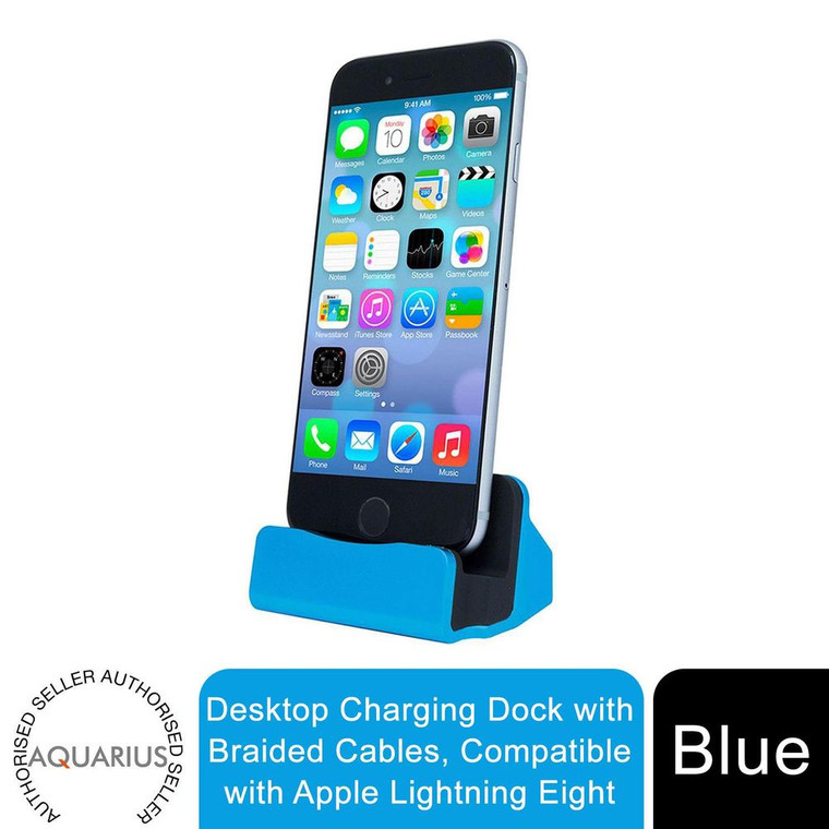 Aquarius Desktop Charging Dock with Braided Cables, Rose Gold, Blue or Grey - Blue
