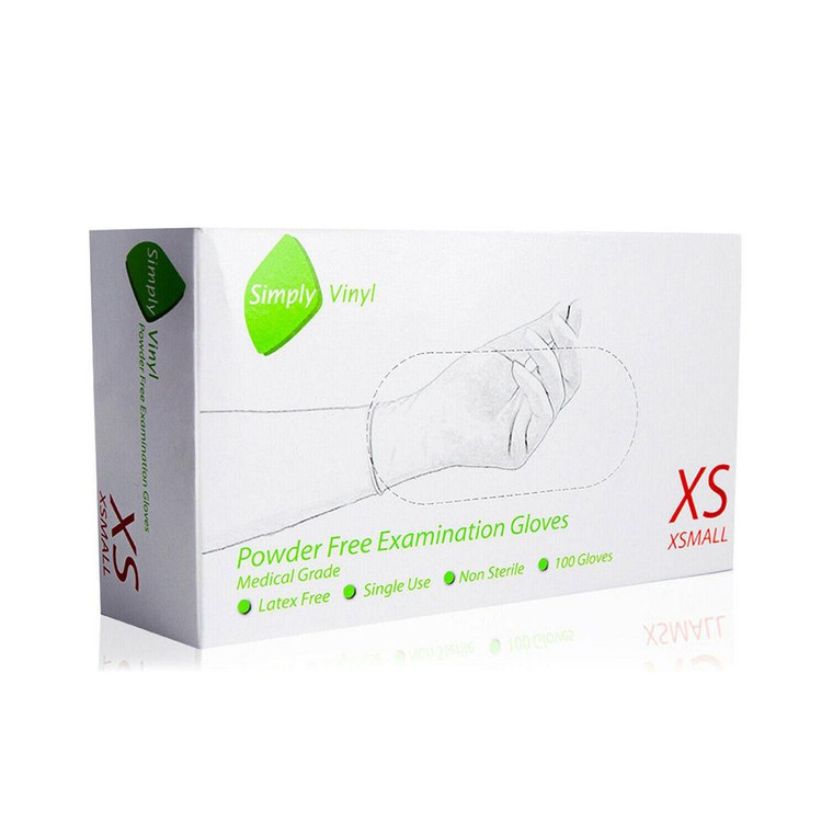 Vinyl Powder-Free Medical Surgical Gloves Extra Small Clear  or Small Blue 100pk - White
