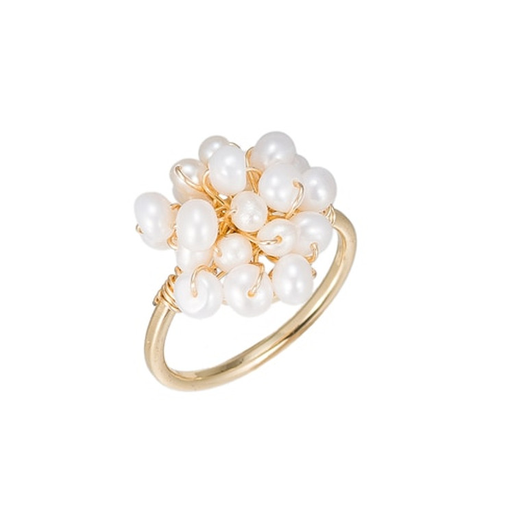 Ladies Pearl Bucket Gold Plated Ring