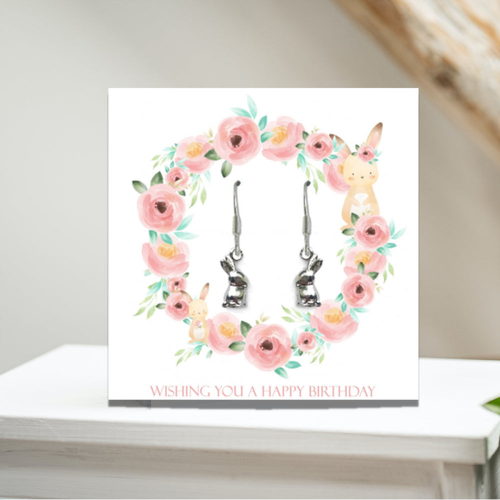 Happy Birthday Bunny Earrings & Gift Card