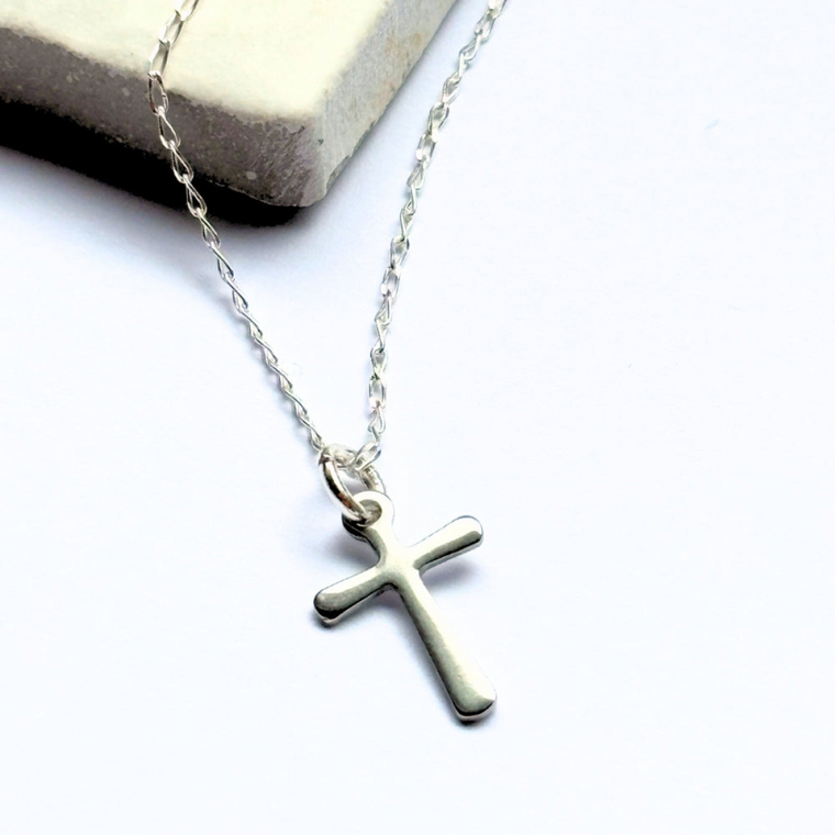 Silver Cross Charm Necklace - 16"
