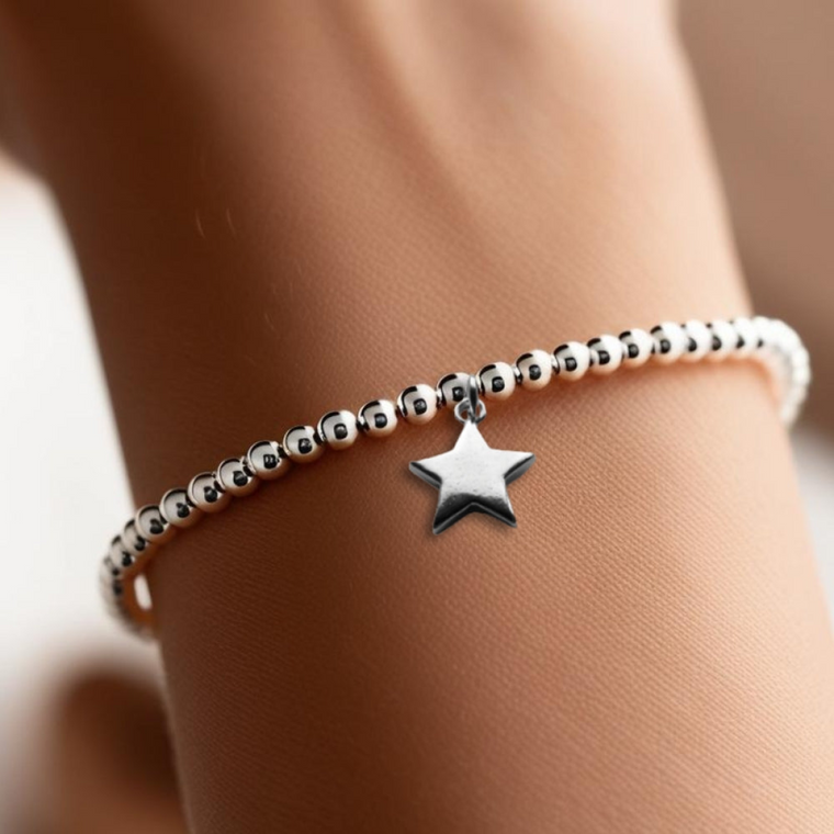 Star Silver Beaded Bracelet for Women & Kids