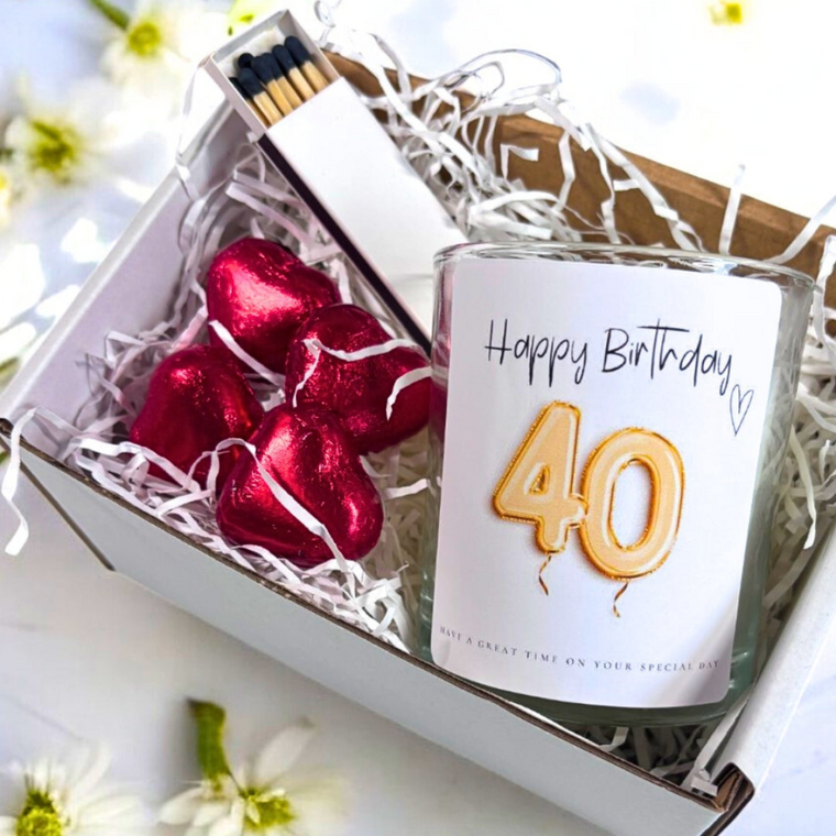 40th Birthday Gold Balloons Candle Gift Set | Birthday Gift for Daughter or Mum