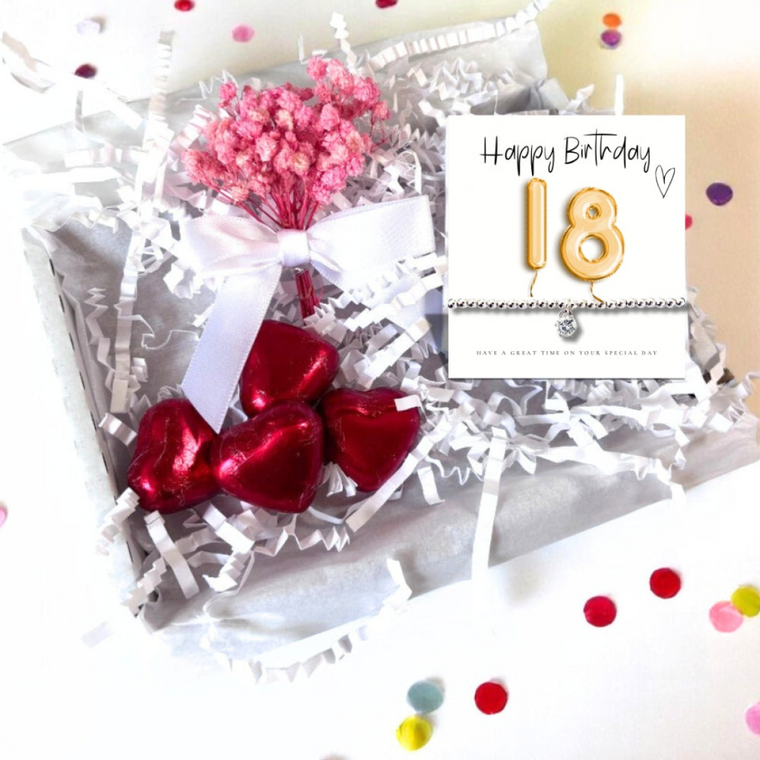 18th Birthday Cubic Zirconia Silver Bracelet & Gold Balloons Mini Gift Hamper | Eightenth Gift | Girls 18th Birthday Gift Set UK