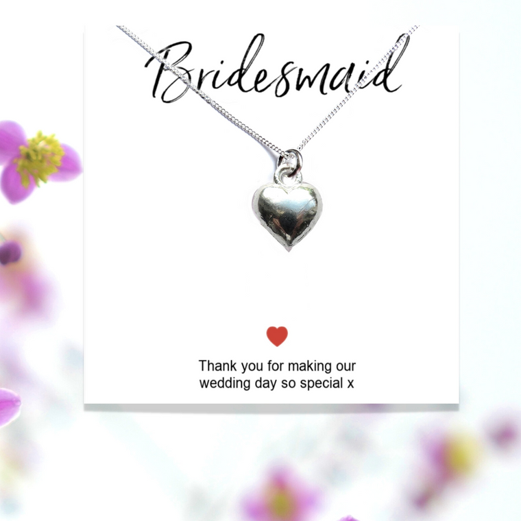 Bridesmaids Heart Necklace & Thank You Gift Card - 18"