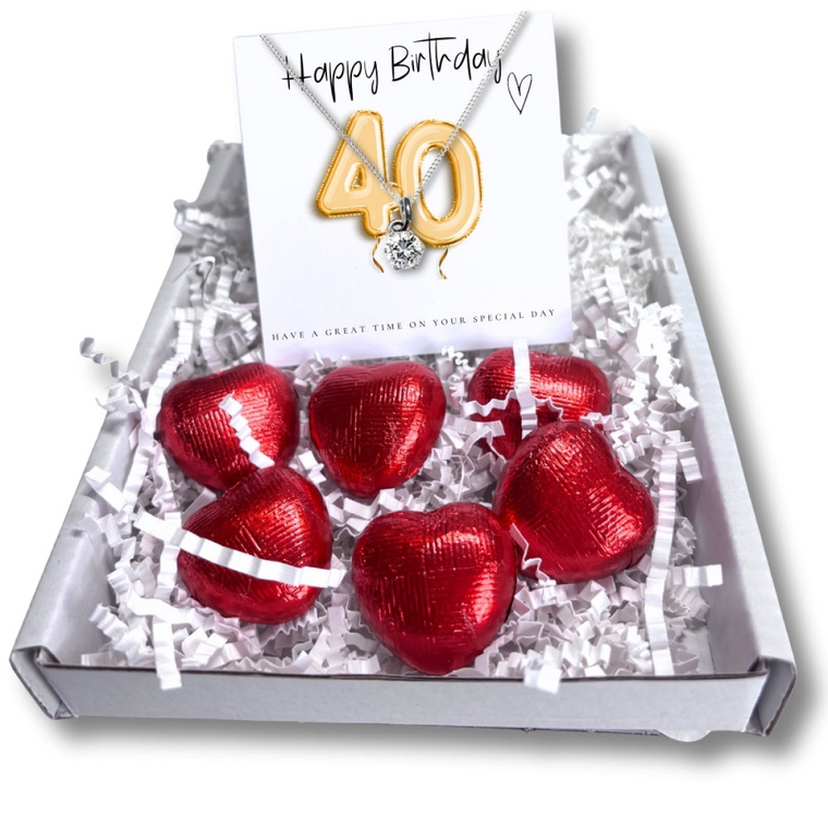 40th Birthday Cubic Zirconia Silver Necklace & Gold Balloons Mini Gift Hamper