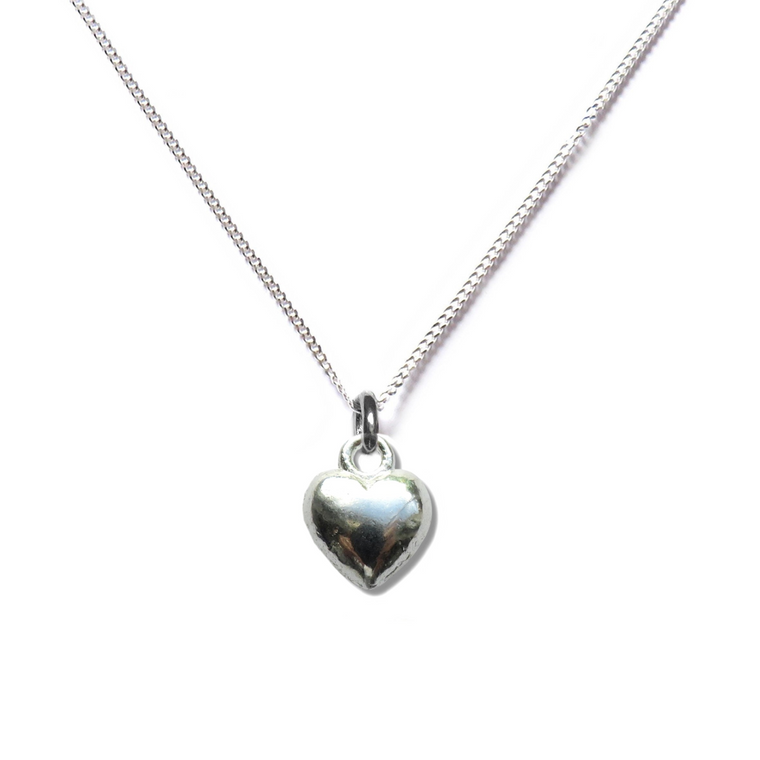 Puff Heart Silver Necklace - 16"
