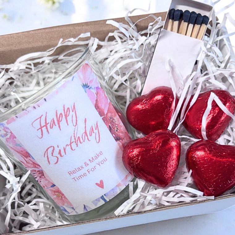 Pink Happy Birthday Candle Gift Set | Birthday Gift Box For Her | Personalised Birthday Gift | Birthday Gift Hamper | Sisters Birthday Gift