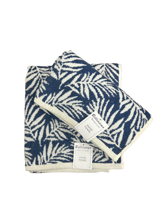 Botanical Leaf Turkish Cotton jacquard towel - Bath Sheet / navy