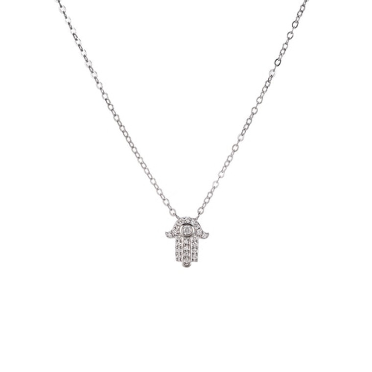 Ladies Hamsa Hand Sterling Silver Necklace