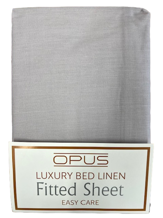 Opus Polycotton Bedding - Easy care, pink, silver, grey, navy, white, fitted & flat sheets, pillowcase pairs. - Double Bed - Flat / Silver