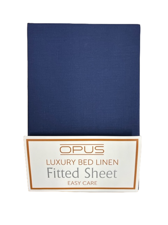 Opus Polycotton Bedding - Easy care, pink, silver, grey, navy, white, fitted & flat sheets, pillowcase pairs. - Single Bed - Fitted / Navy