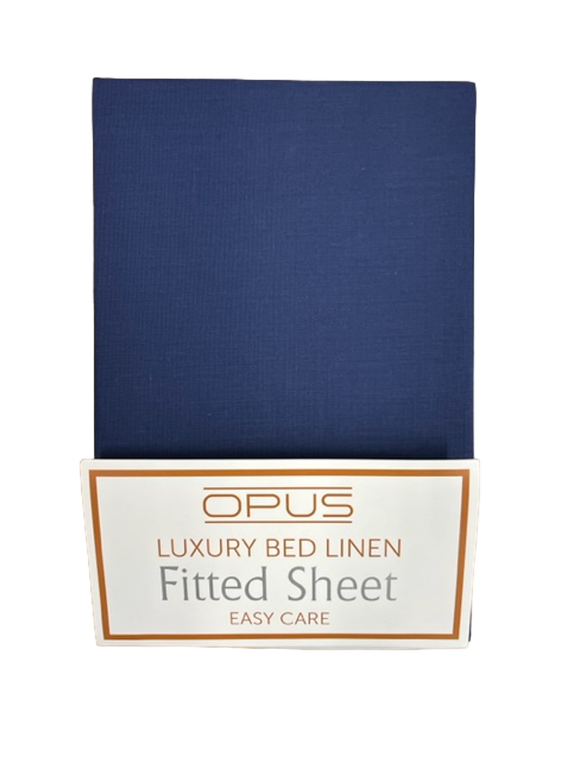 Opus Polycotton Bedding - Easy care, pink, silver, grey, navy, white, fitted & flat sheets, pillowcase pairs. - King Bed - Fitted / Navy