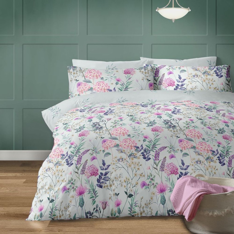 Harlow Duck Egg Floral Polycotton Duvet Cover Set - Single Bed