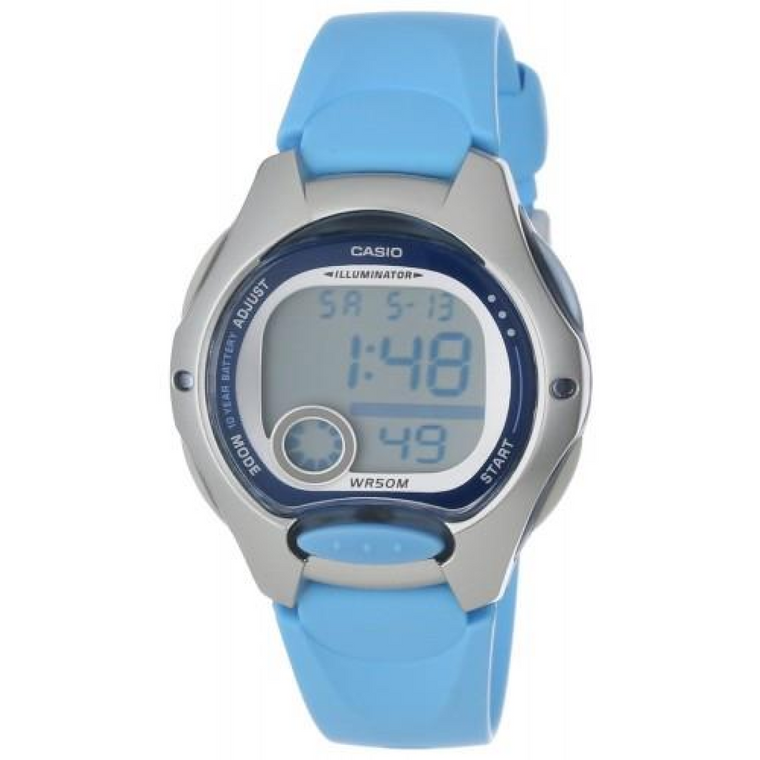 Casio Ladies Digital Light Blue Rubber Strap Watch - LW-200-2BVDF