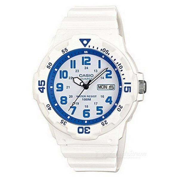 Casio Mens Day Date Blue Dial & White Rubber Strap Watch - MRW-200HC-7B2VDF