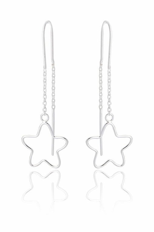 Ladies Sterling Silver Star Charm Chained Earrings