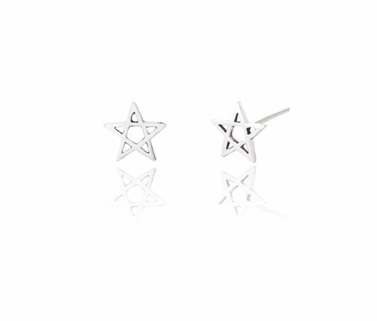 Ladies Sterling Silver Pentagram Stud Earrings