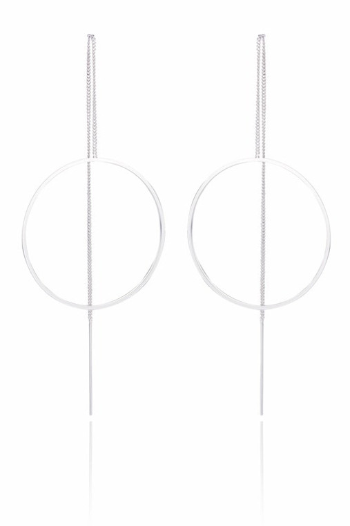 Ladies Sterling Silver Big Circle Chained Earrings