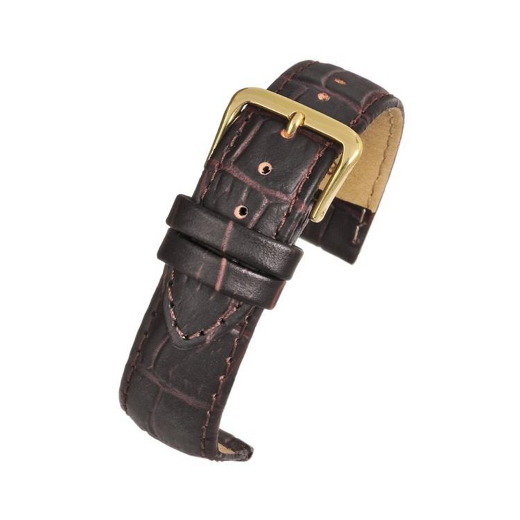 Brown Padded Crocodile Grain Leather Watch Strap 14mm