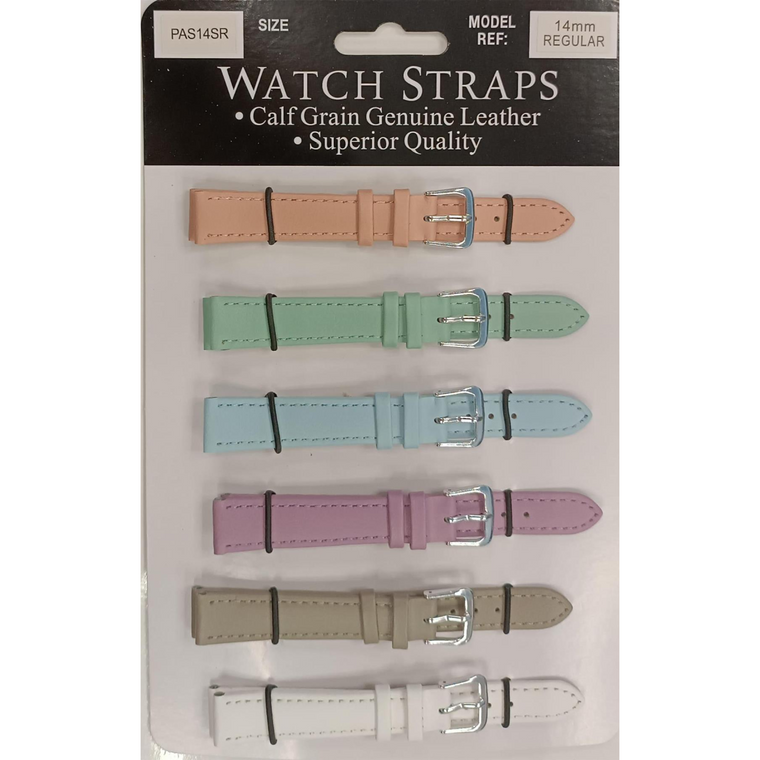 PASSR Sun Mixed Pastille Colour Calf Leather Watch Straps Regular card of 6 - Silver Buckle