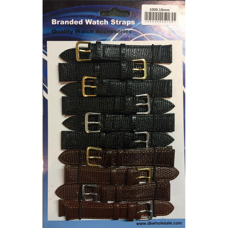 Lizard Grain Leather Black and Brown Watch Straps Pk10 size 18mm 1009