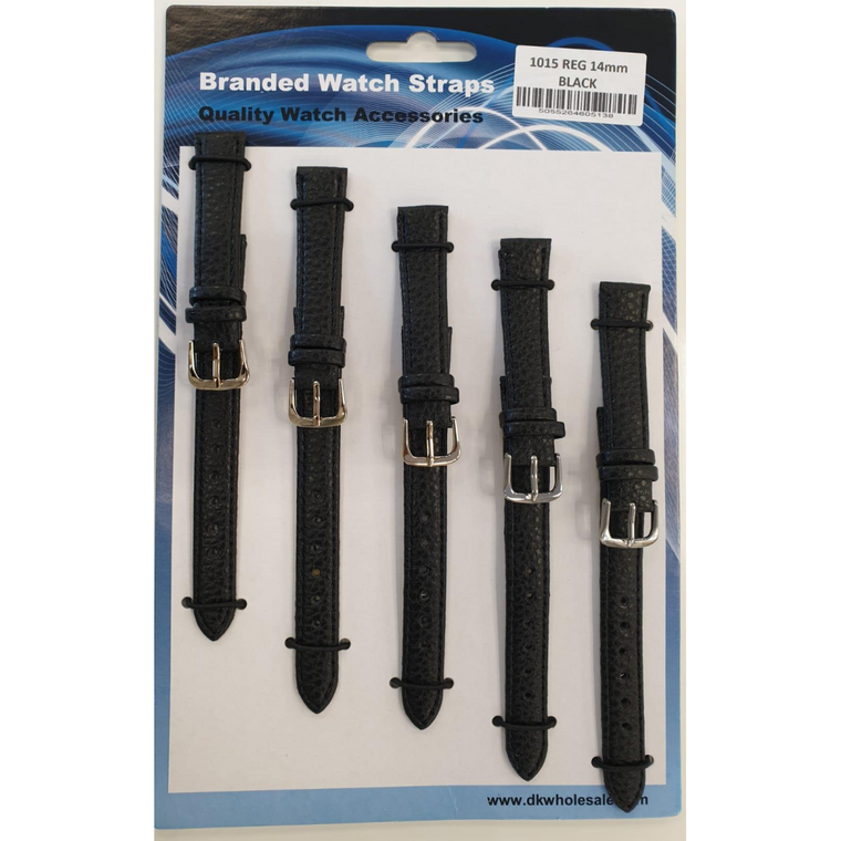 Black Leather Watch Straps Pk5 size 14mm 1015BK