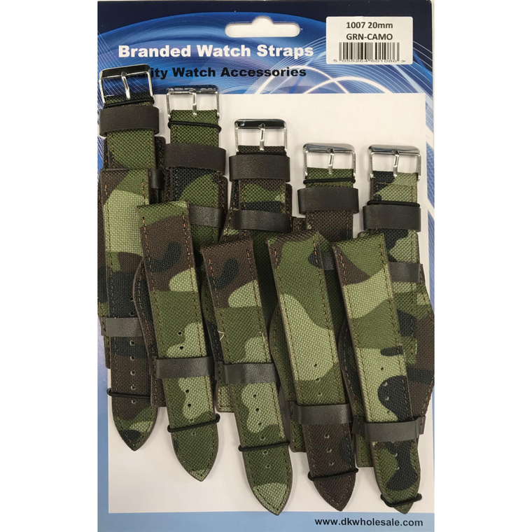 Leather Camo Green Military Watch Straps Pk5 20mm 1007GRN