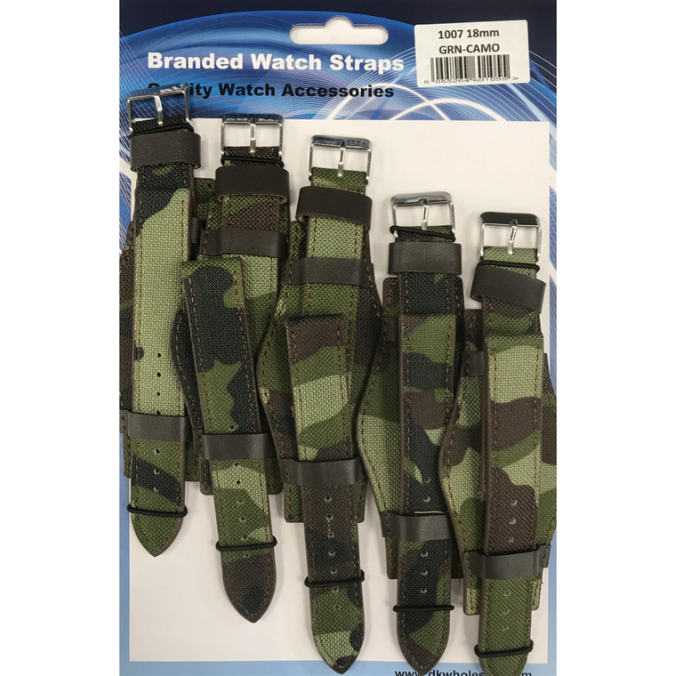 Leather Camo Green Military Watch Straps Pk5 18mm 1007GRN