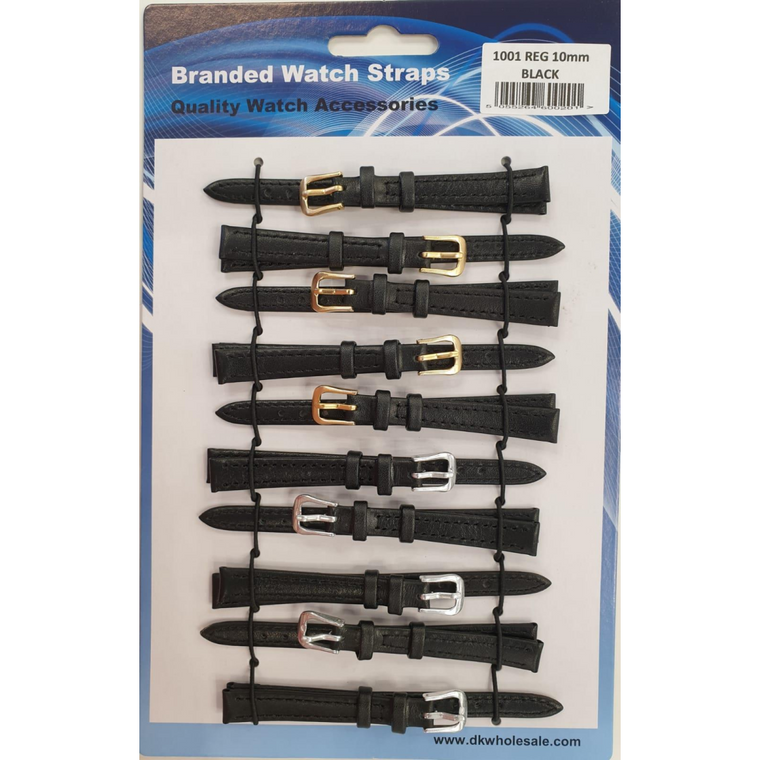 Black Leather Watch Straps Pk10 size 10mm 1001BK