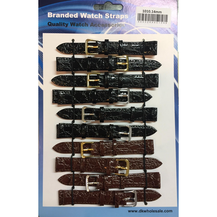 Brown/Black Leather Croc Grain Watch Straps Pk10 10mm 1010