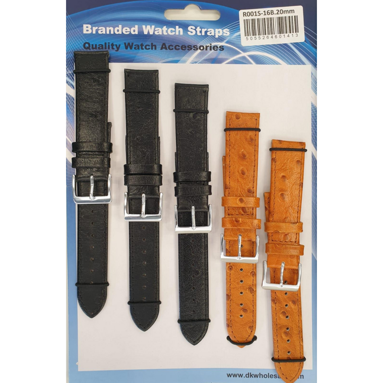 R001S-16B 20MM 5PK LEATHER WATCH STRAPS