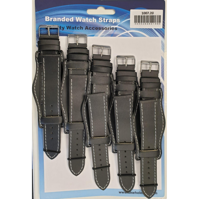 Leather Black Military Watch Straps Pk5 sizes 20mm 1007BK