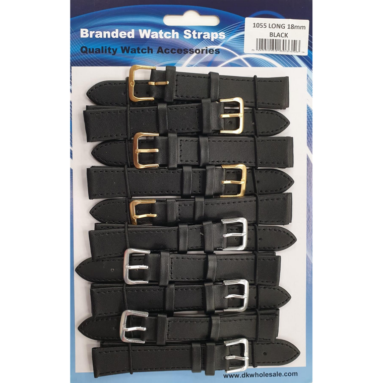 Leather Black Extra Long Watch Straps Pk10 size 18mm 1055.05