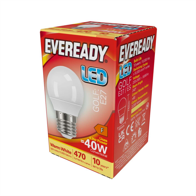 Eveready S13606 LED Golf Bulb 40w E27 (ES) 470lm 4.9W Warm White (Pack of 5)