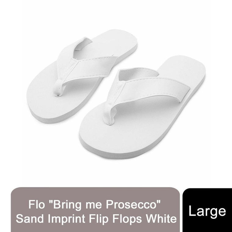 Flo "Bring me Prosecco" Sand Imprint Flip Flops - White, Large