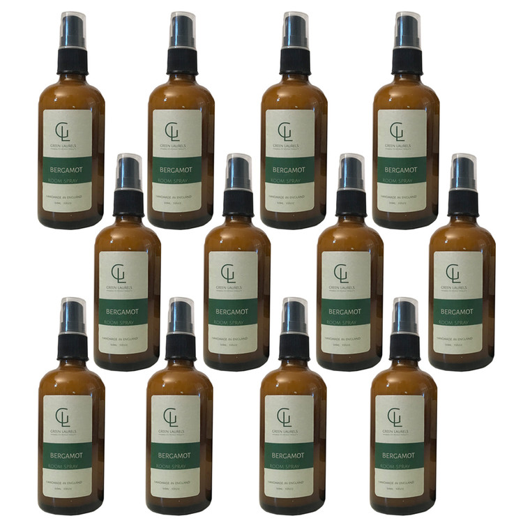 Aqueous Room Spray 100ml in Amber Glass Bottle - Bergamot - 12 Bottles