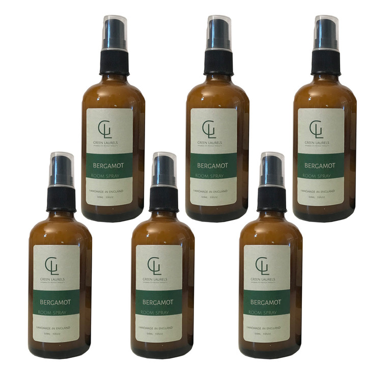 Aqueous Room Spray 100ml in Amber Glass Bottle - Bergamot - 6 Bottles