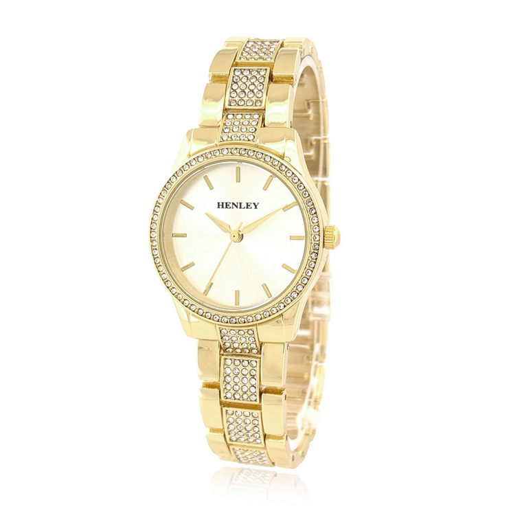 Henley Ladies Fashion Bling Silver Dial & Gold Bracelet Watch H07343