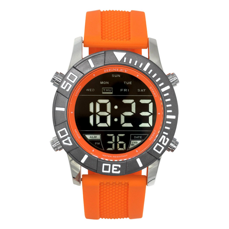 Henley Mens Digital Black Dial Rubber Strap Watch Orange HDG037.8