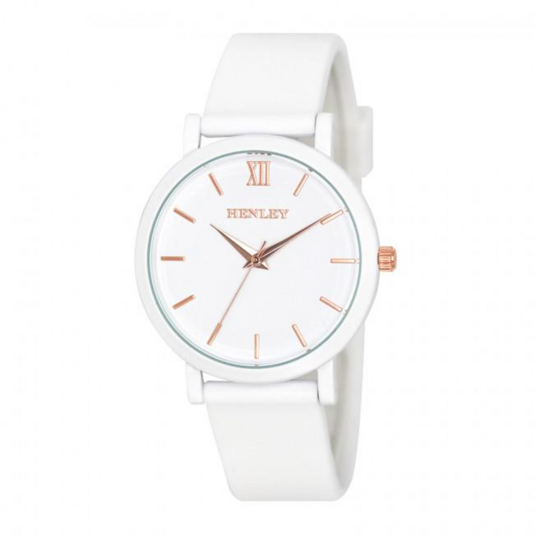Henley Ladies Coloured Case Silicone Sports Watch White H06178.4