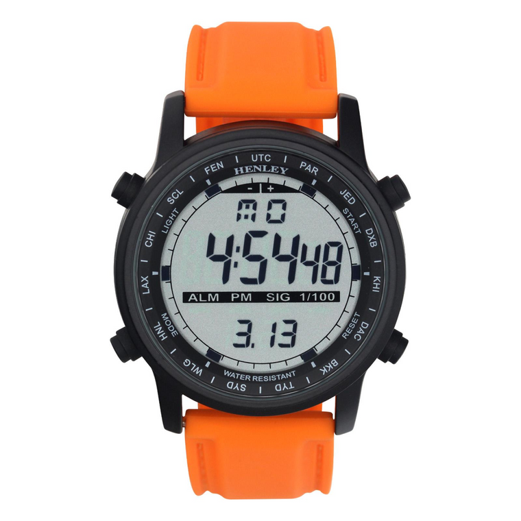 Henley Mens Digital Black Dial Rubber Strap Watch Orange HDG038.8