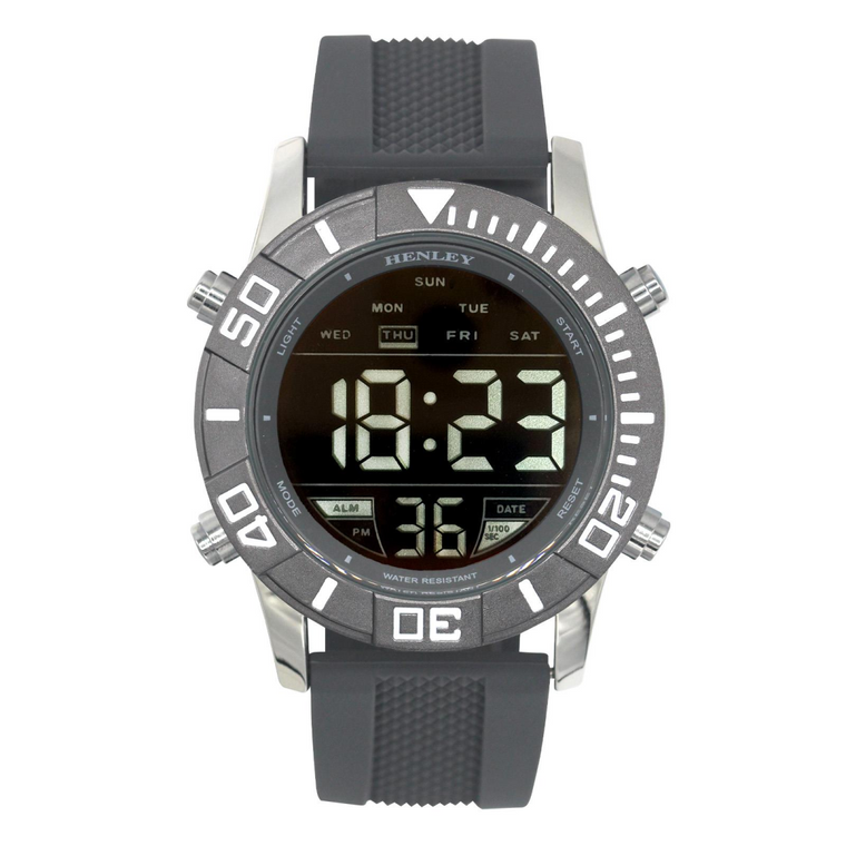 Henley Mens Digital Black Dial Rubber Strap Watch Grey HDG037.13