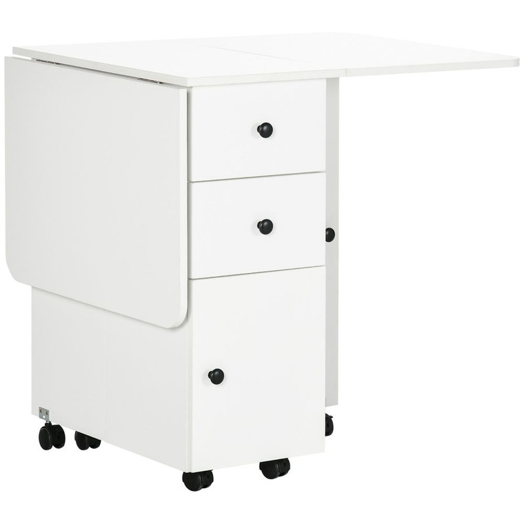 Folding Dining Table, Drop Leaf with Storage Drawers White - Space Saving Design, Expandable, 4-6 People Capacity