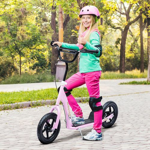 HOMCOM Kids Scooter Kick Scooter with 12" EVA Tyres, Rear Brake, Big Wheels Scooter for 5-12 Years Old