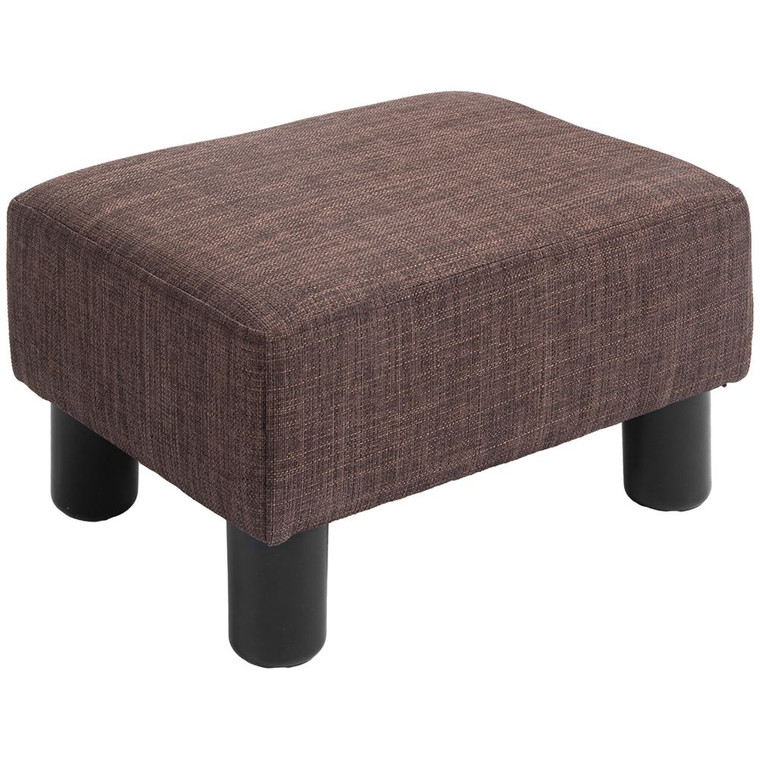 HOMCOM Chic Linen Fabric Footstool Ottoman Cube with 4 Plastic Legs Brown - Brown